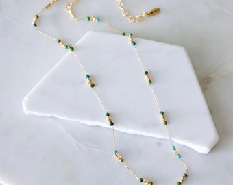 African Turquoise Beaded Chain Necklace