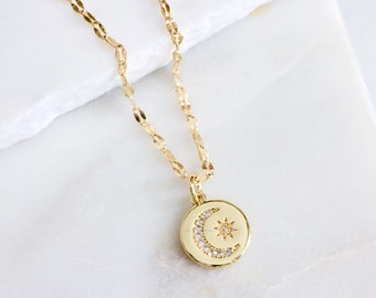 Moon and Star Pave Necklace