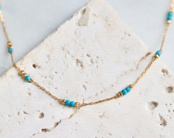 Turquoise Beaded Chain Necklace