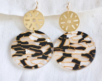 Acrylic and Brass Earrings - Tortus Shell