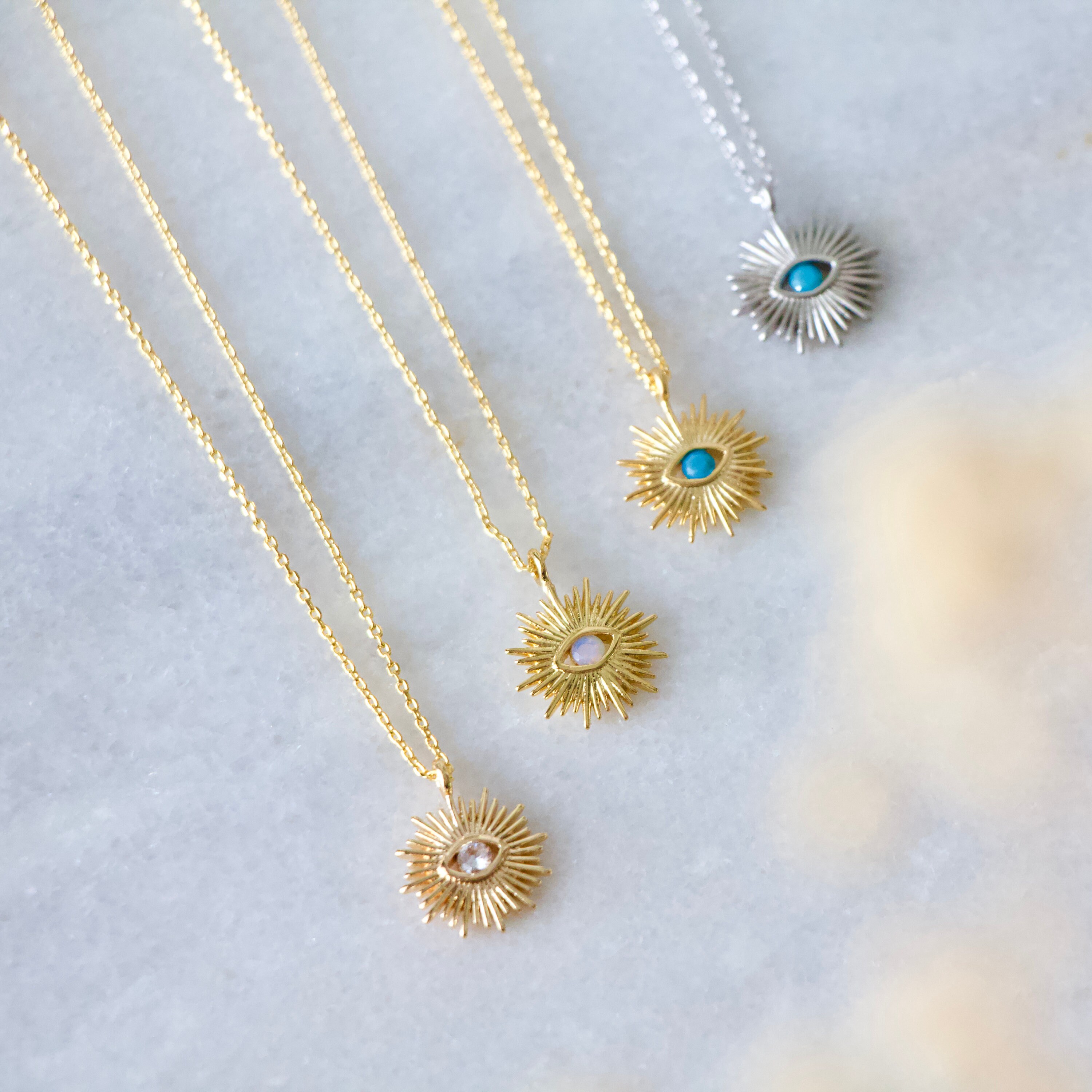 Sun Evil Eye Necklace - Opalite, Turquoise, Zircon - Etsy