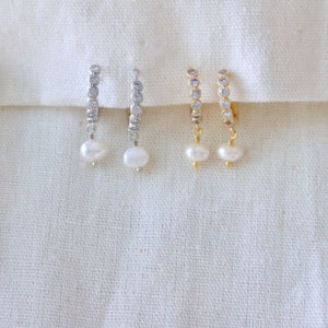 Zircon Freshwater Pearl Huggie Earrings