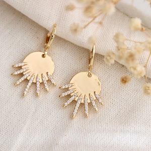 CZ Pave Sun Huggie Earrings