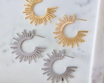 Sun Hoop Earrings - Gold or Silver