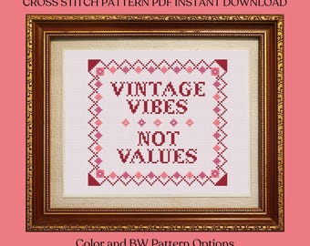 Vintage Vibes - Not Values Cross Stitch PDF Pattern Instant Download