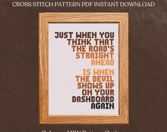 Noah Kahan Dashboard Lyrics Cross Stitch Pattern (PDF Download)