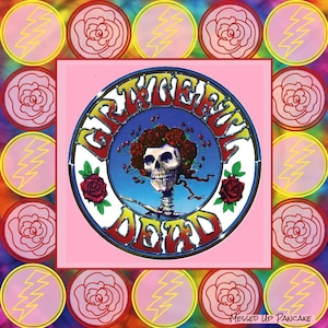 Grateful Bumper Sticker Bertha Skull With Roses Themed Vinyl Decal 5 X 5 Inch Circle