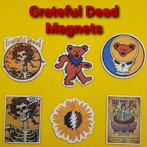 6 Grateful Magnets Bears Skull Music Band Themed 2 1/2 to 3 Inches