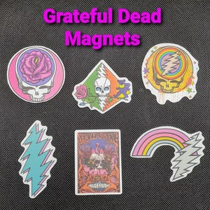 6 Grateful Magnets Stealie Skull Bear Music Band Themed 2 1/2 to 3 Inches