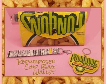 Repurposed Chip Bag Wallet Funyuns Themed Upcycled Recycled Snack Wristlet