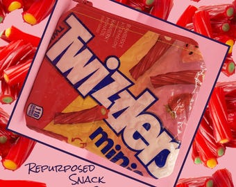 Repurposed Snack Bag Twizzlers Minis Raspberry Watermelon Themed Upcycled Recycled Stash Bag 5 X 4 1/2 Inch
