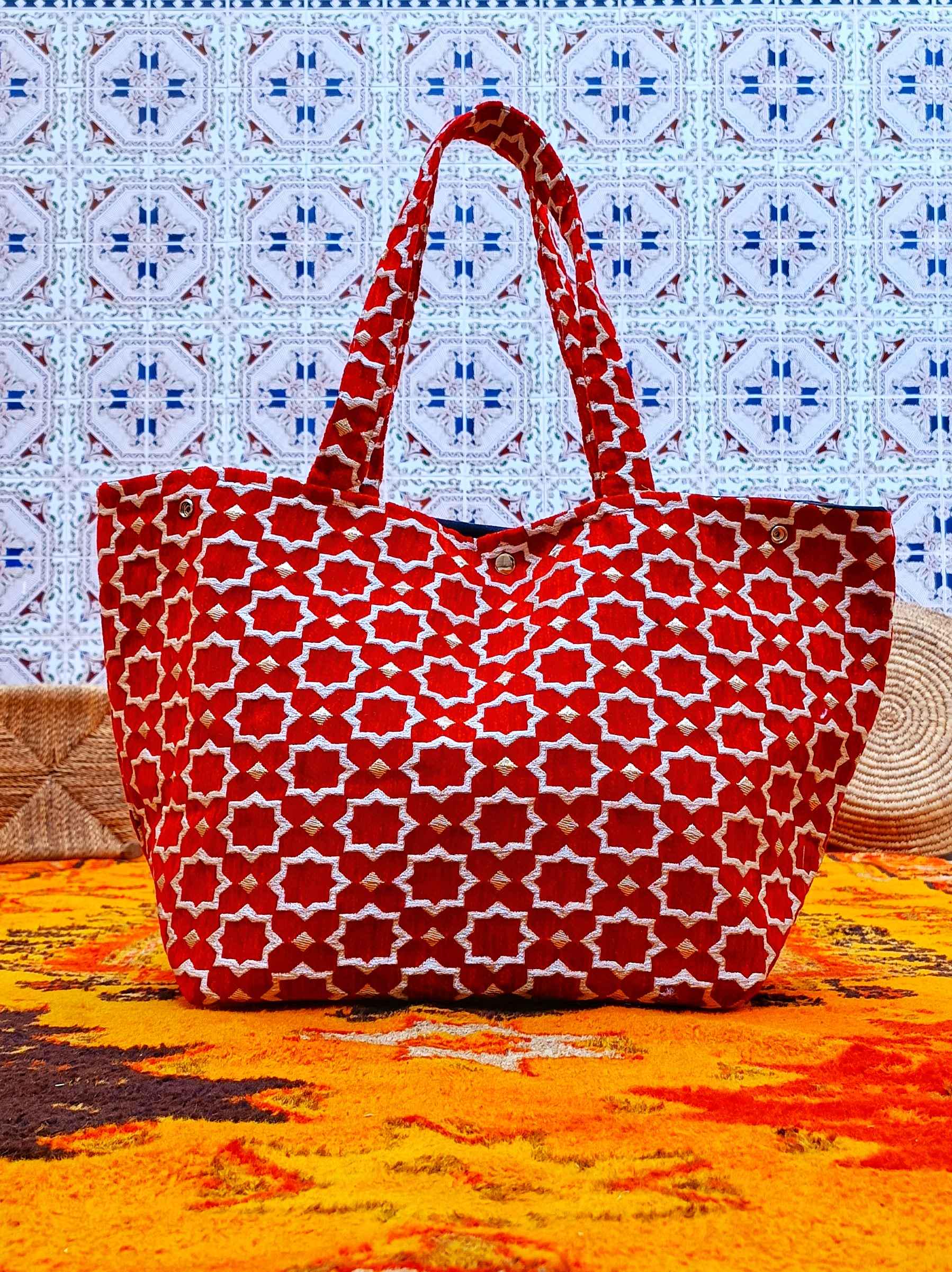 Handmade Moroccan-style Large Tote Bag: Colorful Travel & Shopping