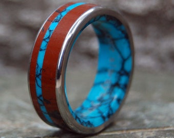 ROCOCO | Turquoise & Brown Jasper Titanium Wedding Ring