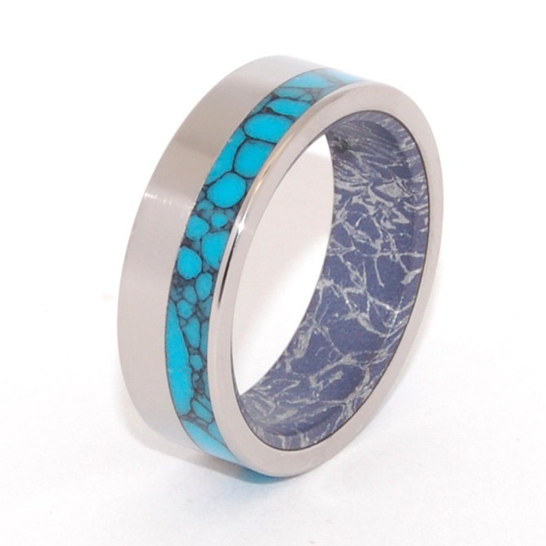 Titanium Wedding Band, Wooden Wedding Ring, Titanium Wedding Ring, Turquoise, Wedding Band, Wedding Ring, something blue AQUEOUS GRAPHITE image 1