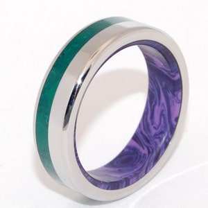Titanium Ring, titanium wedding ring, mens ring, womens ring, earth friendly, purple ring, jade ring, jade stone GREEN MOUNTAIN MAJESTY image 1