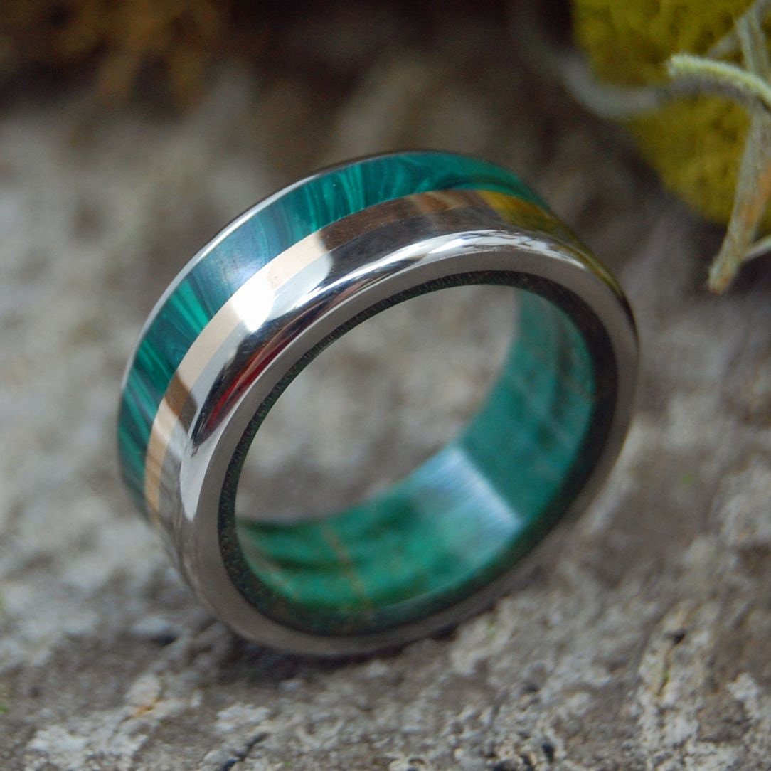 LOVE BUG Green Maple Bronze Malachite Titanium Wedding Ring