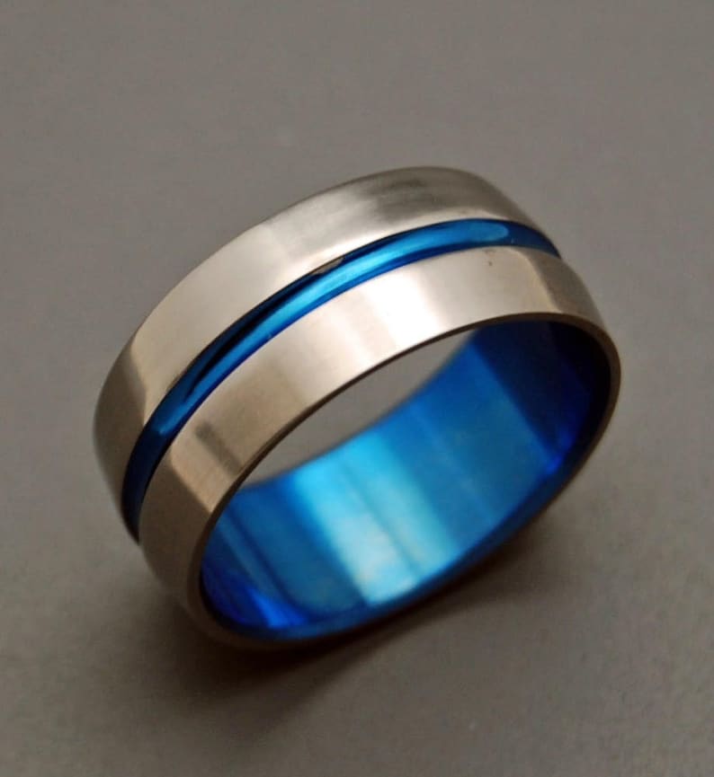 wedding rings, titanium rings, wood rings, mens rings, Titanium Wedding Bands, Eco-Friendly Wedding Rings, Wedding Ring BLUE SIGNATURE RING image 2
