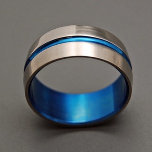 wedding rings, titanium rings, wood rings, mens rings, Titanium Wedding Bands, Eco-Friendly Wedding Rings, Wedding Ring BLUE SIGNATURE RING image 3