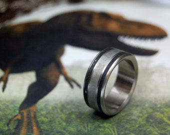 dinosaur bone, Trex tooth, T-Rex meteorite ring, wedding rings, Titanium Wedding Bands, mens rings - T-REX DINO-MIGHT