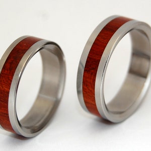 wood ring, titanium rings, bloodwood, wedding set, Titanium wedding ring, wedding band, wooden ring, men's ring, woman's ring - I DO