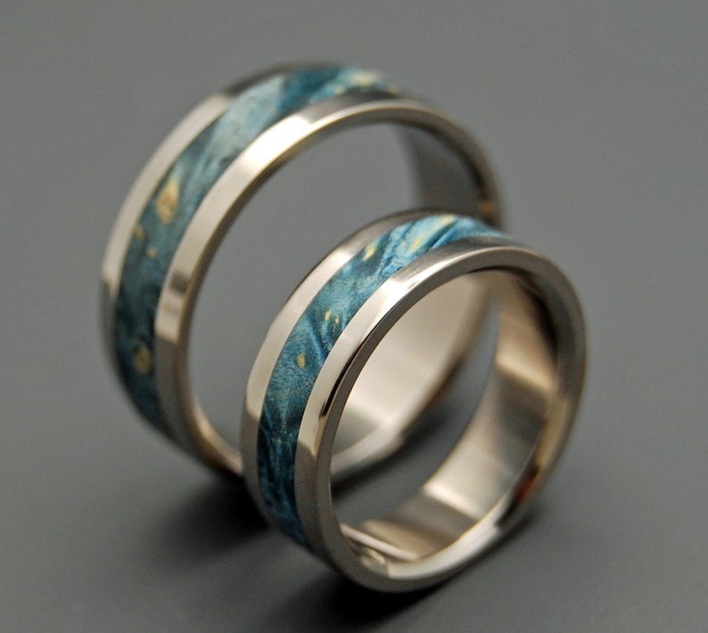 wedding rings, titanium rings, wood rings, mens rings, womens ring, Titanium Wedding Bands, Eco-Friendly Rings STARRY STARRY NIGHT image 3