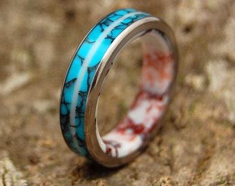 turquoise ring, Titanium wedding rings, Wooden wedding rings, jasper, mens ring, custom made rings, hand made, TURQUOISE STALLION
