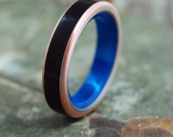 mens ring, black rings, wedding rings, titanium rings, wood rings, Titanium Wedding Bands, Wedding Rings - BLUE MARBLE DEPTHS