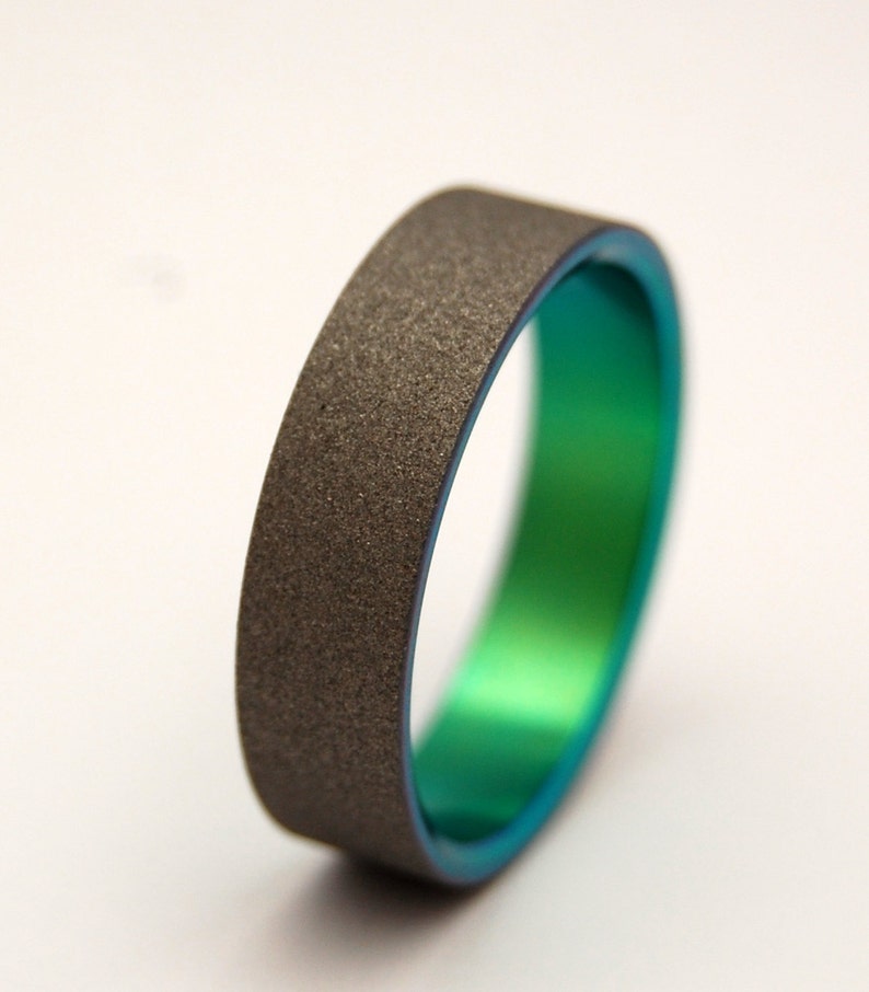 Titanium wedding ring, green ring, sandblasted, men's ring, women's ring, titanium ring, wedding band, unique wedding ring, irish MIDORI image 2