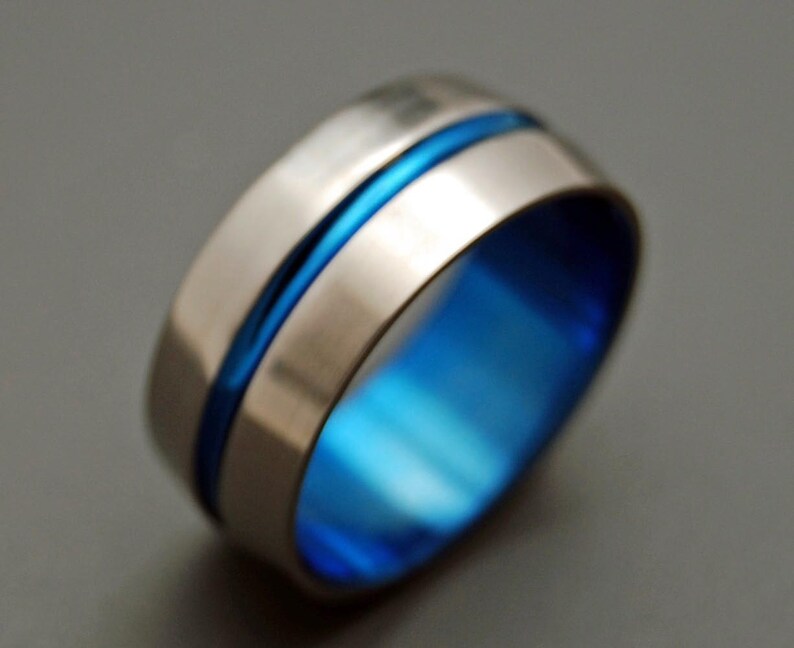 wedding rings, titanium rings, wood rings, mens rings, Titanium Wedding Bands, Eco-Friendly Wedding Rings, Wedding Ring BLUE SIGNATURE RING image 1