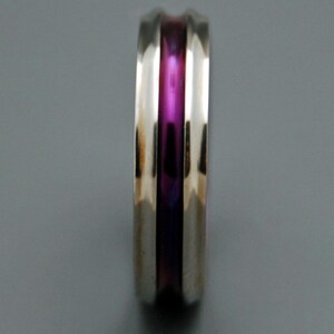 May include: A silver ring with a purple band in the center.