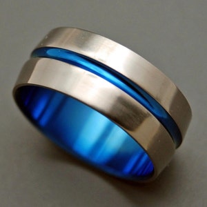 wedding rings, titanium rings, wood rings, mens rings, Titanium Wedding Bands, Eco-Friendly Wedding Rings, Wedding Ring BLUE SIGNATURE RING image 4