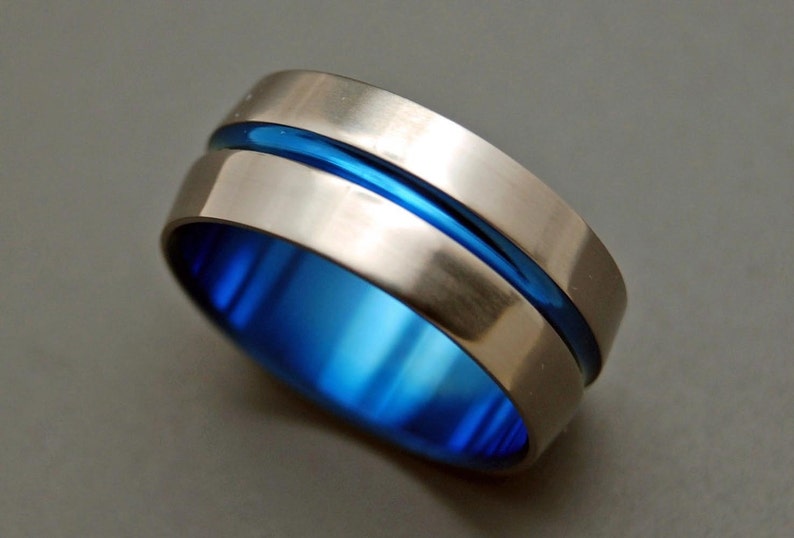 wedding rings, titanium rings, wood rings, mens rings, Titanium Wedding Bands, Eco-Friendly Wedding Rings, Wedding Ring BLUE SIGNATURE RING image 4