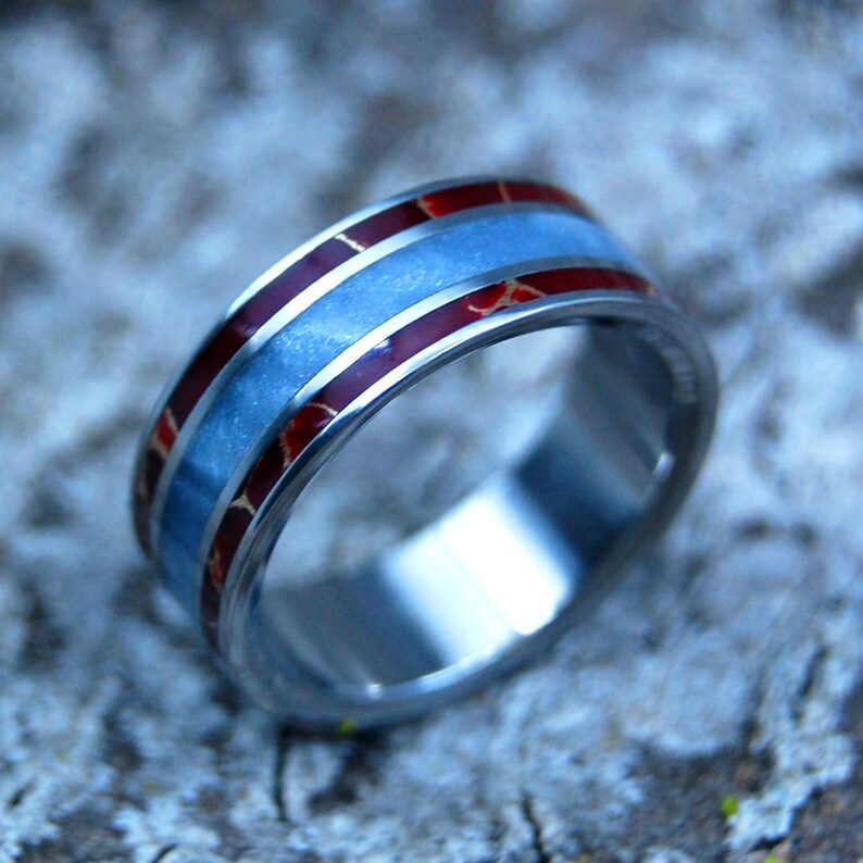 TRUST ME Gray Resin & Red Jasper Titanium Wedding Ring image 2