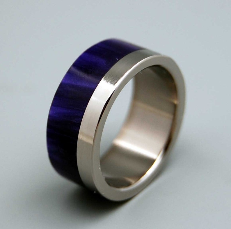 wedding rings, titanium rings, wood rings, mens rings, Titanium Wedding Bands, Eco-Friendly Rings, Wedding Rings PURPLE HEART image 5