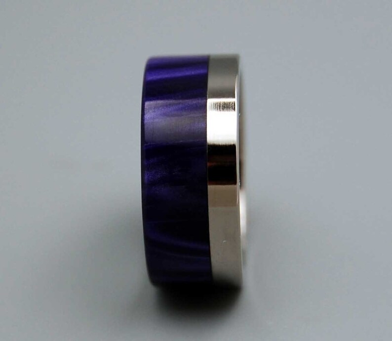 wedding rings, titanium rings, wood rings, mens rings, Titanium Wedding Bands, Eco-Friendly Rings, Wedding Rings PURPLE HEART image 2