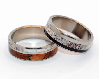 Black rings, Titanium Wedding Bands, mens rings, womens rings, antler rings, unique wedding rings - AMERICAN MAN and His PARTNER