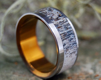 Titanium Wedding Ring, antler ring, wedding ring, moose antler, men's ring, women's ring, wedding band - found MOOSE ANTLER