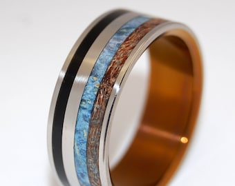 Black rings, titanium rings, wood rings, mens rings, Titanium Wedding Bands, Eco-Friendly Wedding Rings, Wedding Rings - RISING SUN