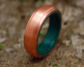 mens ring, black rings, wedding rings, titanium rings, wood rings, Titanium Wedding Bands, Wedding Rings - COPPER MOXIE