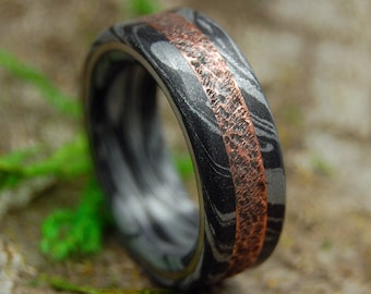 mens ring, black rings, wedding rings, titanium rings, wood rings, Titanium Wedding Bands, Wedding Rings - COPPER SMACKDOWN