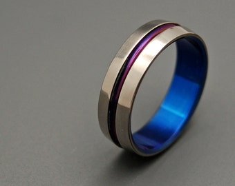 Titanium ring, wedding ring, titanium wedding ring, something blue, men’s ring, women’s ring – PURPLE and BLUE SIG