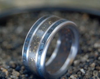 BATTLE CRY | Battleground Earth & Bullet Fragments Titanium Wedding Ring