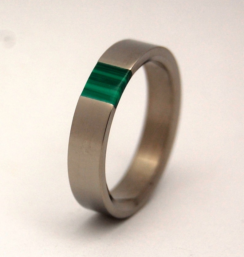 malachite wedding ring, wedding band, malachite stone, titanium wedding ring, men's ring, women's ring GREEN NECTAR image 1