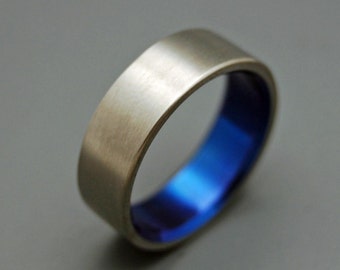 Titanium Wedding Bands, wedding rings, titanium rings, something blue, men's rings, women's rings, commitment bands - BRUSHED AND BLUE