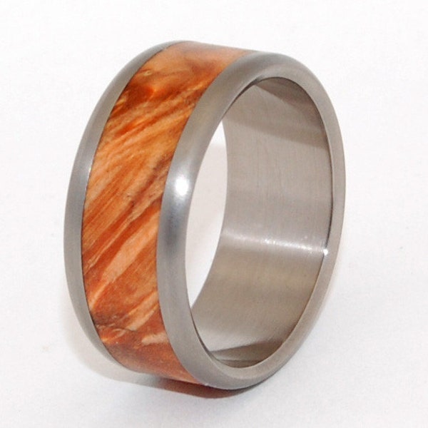 wedding rings, titanium rings, wood rings, mens rings, Titanium Wedding Bands, Eco-Friendly Wedding Rings, Wedding Rings - GOLDEN FLAME
