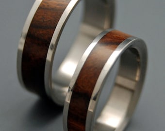 Wooden Wedding Rings, Titanium Wedding Band, wedding rings, titanium rings, men's rings, women's rings, wood rings - DESERT IRONWOOD SET