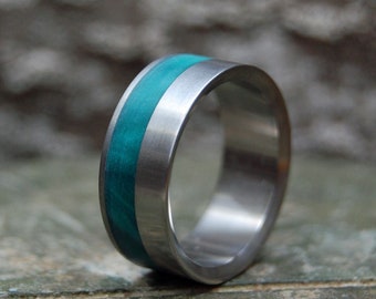 FLORA | Green Marbled Resin Titanium Wedding Ring