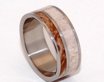 Titanium Wedding Ring, antler ring, wooden wedding ring, moose antler, men's ring, women's ring, maple ring, wedding band - KATAHDIN