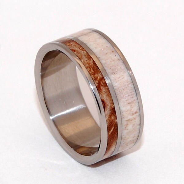 Titanium trouwring, geweiring, houten trouwring, elandgewei, herenring, damesring, esdoornring, trouwring - KATAHDIN