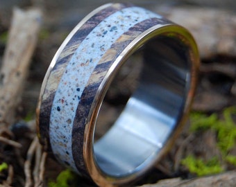 MARRY ME in P-TOWN | Provincetown Beach Sand, Bronze, & Maple Wood Titanium Wedding Ring